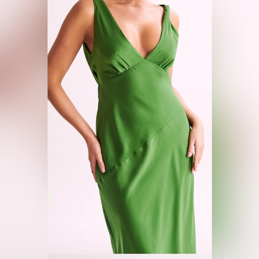 Meshki Maxi Satin Dress With Back Cowl - Emerald